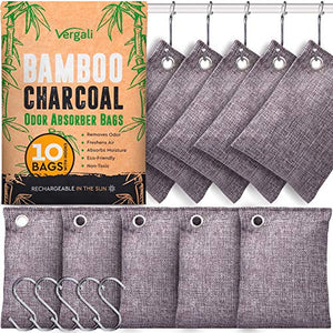 Vergali Nature Fresh Bamboo Charcoal Air Purifying Bags 10 x 100g Pack. Activated Natural Home Odor Absorber,Deodorizer and Moisture Eliminator for Closet, Shoe, Car, large Room. Pet Safe