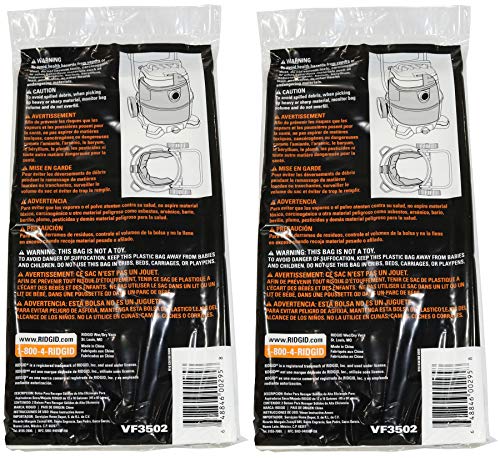 Load image into Gallery viewer, Ridgid VF3502 High Efficiency, Dry Pickup Dust Bags for 12 - 16 Gallon Ridgid Wet / Dry Vacuums (2 X Pack of 2)