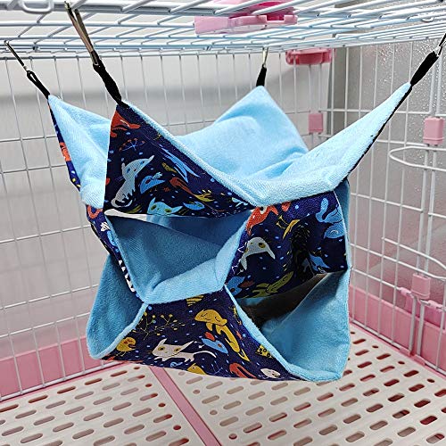 Load image into Gallery viewer, Small Animal Hanging Hammock Pet Swinging Bed 3 Tier Sleep Nap Sack Cage Accessories Kit Set Tunnel Ferret Rat Cave Sugar Glider Hideouts Warm Bedding for Squirrel Guinea Pig (Bluecat Pattern)