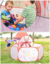 Load image into Gallery viewer, Playz 3pc Rocket Ship Astronaut Kids Play Tent, Tunnel, &amp; Ball Pit with Basketball Hoop Toys for Boys, Girls, Babies, and Toddlers - STEM Inspired Educational Galactic Spaceship Design w/ Planets
