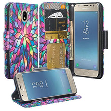 Load image into Gallery viewer, [GW USA] Leather Wallet Case Compatible for Samsung Galaxy J3 Orbit Case/J3 Star Case/J3 (2018)/J3 Achieve/Express Prime 3/Amp Prime 3 Case [Kickstand] Cute Girl Women Phone Case - Rainbow Flower
