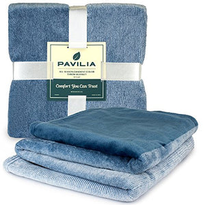 PAVILIA Flannel Fleece Ombre Throw Blanket for Couch | Super Soft Cozy Microfiber Couch Blanket | Gradient Decorative Accent Throw | All Season, 50x60 Inches Turquoise Blue