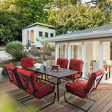 Load image into Gallery viewer, MFSTUDIO 7 Piece Outdoor Patio Dining Set 6 Spring Motion Cushion Chairs, 1 Rectangular Table with 1.57&quot; Umbrella Hole Furniture Sets for Lawn Backyard Garden
