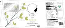 Load image into Gallery viewer, PURA olea PREMIUM Organic Extra Virgin Olive Oil, First Harvest, Cold Pressed, Unfiltered, Small Estate Sourced, Very High in Polyphenols and Fruity Taste 16.9 FL. OZ. (500 mL)
