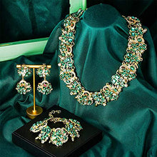 Load image into Gallery viewer, NABROJ Green Rhinestone Choker Necklace for Women Statement Necklace and Earrings Set Party Big Chunky Jewelry Sets- HLN001 Green 3pcs Set
