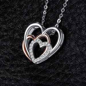 JewelryPalace Heart to Heart Interlocking Cubic Zirconia Pendant Necklace 925 Sterling Silver Rose Gold 18 Inches