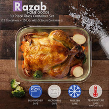 Load image into Gallery viewer, Razab 35 Pc Set Glass Food Storage Containers with Lids - Glass Meal Prep Containers Airtight Glass Bento Boxes BPA-Free 100% Leak Proof (15 lids,15 glass &amp; 5 Plastic Sauce/Dip Containers)
