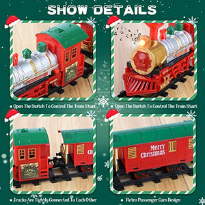 Lucky Doug Christmas Train Toys Set Around Tree for Kids, Electric Train Set with Light & Sounds Include 4 Cars and 10 Tracks, Christmas Trains Sets Gift for 2 3 4 5 6 Years Old Boys Girls Toddlers
