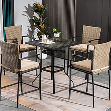 Load image into Gallery viewer, Mcombo 5 Piece Patio Dining Set, Outdoor Steel Dining Table Set, Wicker Furniture Set with Square Steel Wood Grain Table and 4 Arm Chairs for Garden Backyard Bistro and Deck, 6084-DS28-BK
