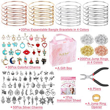 Load image into Gallery viewer, 300Pcs Bangle Bracelets Making Kit, Thrilez Charm Bracelet Making Kit with Expandable Bangles, Charms, Jump Rings and Pliers for Jewelry Making Bangle Bracelets (with Gift Box and Tools)
