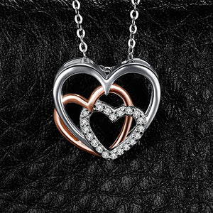 JewelryPalace Heart to Heart Interlocking Cubic Zirconia Pendant Necklace 925 Sterling Silver Rose Gold 18 Inches