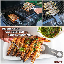 Load image into Gallery viewer, HERUKI Double Metal Skewers for BBQ Grilling Kebob and Shawarma - 2 Stainless Steel Skewers for Fish, Chicken and Meat. Gift for Griller - Exciting Way of Cooking Bigger and Wider Pieces
