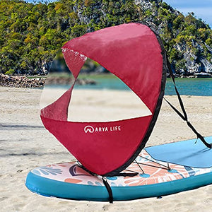 Arya Life 42 inches Downwind Wind Sail Kit Kayak Wind Sail Kayak Paddle Board Accessories,Easy Setup & Deploys Quickly,Compact & Portable,Red