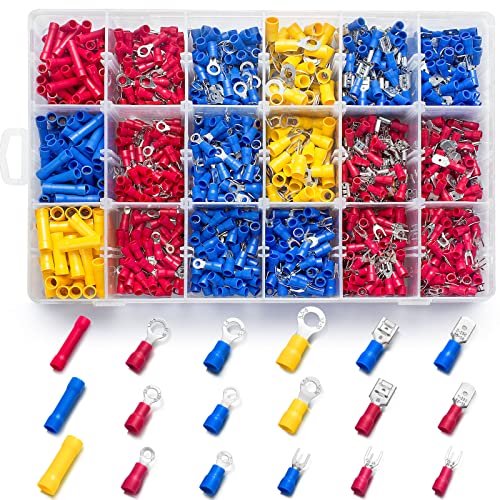 1200PCS Electrical Connector Kit-Sopoby Automotive Insulated CrimpTerminals Connectors for Wiring Mixed Ring Fork Spade Butt Connector Set