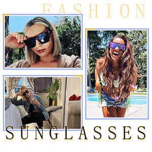 JIM HALO Flat Top Shield Sunglasses Square Mirror Rimless Glasses for Women Men (Tortoise Frame/Grey Lens)