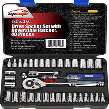 Load image into Gallery viewer, 40 Pieces - EPAuto 1/4-Inch &amp; 3/8-Inch Drive Socket Set with 72 Tooth Reversible Ratchet
