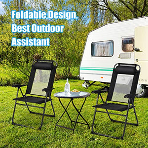 Giantex Set of 2 Patio Dining Chairs, Folding Lounge Chairs with 7 Level Adjustable Backrest, 300 Lbs Capacity, Outdoor Portable Chairs with Metal Frame