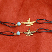 Load image into Gallery viewer, Asoodehdelan Gold Pt Iranian Persian Turquoise Farvahar Faravahar Bracelet Iran Persia Gift Farohar Art (Antique Gold)

