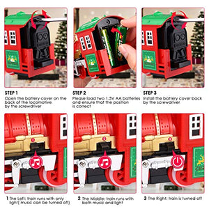 iBaseToy Christmas Train Set with Controllable Sound & Light, Battery Powered Train for Christmas Tree, kids Train Toy Set with 52"Railway Track & 4 Cars, Gift for 3 4 5 6 Year Old Boys Girls Toddlers