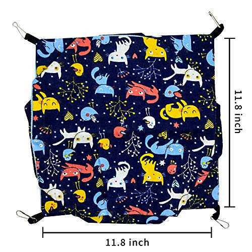 Load image into Gallery viewer, Small Animal Hanging Hammock Pet Swinging Bed 3 Tier Sleep Nap Sack Cage Accessories Kit Set Tunnel Ferret Rat Cave Sugar Glider Hideouts Warm Bedding for Squirrel Guinea Pig (Bluecat Pattern)