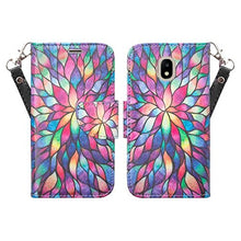 Load image into Gallery viewer, [GW USA] Leather Wallet Case Compatible for Samsung Galaxy J3 Orbit Case/J3 Star Case/J3 (2018)/J3 Achieve/Express Prime 3/Amp Prime 3 Case [Kickstand] Cute Girl Women Phone Case - Rainbow Flower
