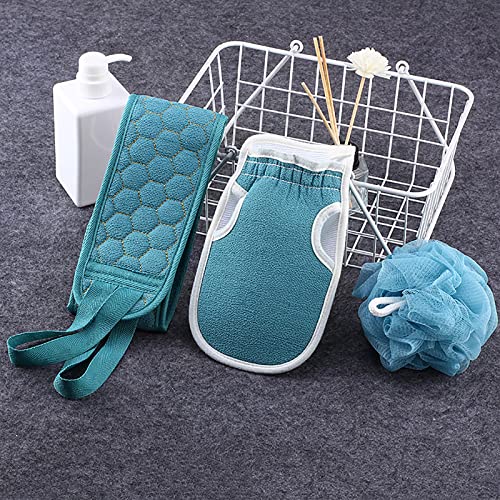 Exfoliating Mitts Microdermabrasion at Home, Loofah Back Scrubber Soft Infused Shower Scrubber Exfoliating Gloves Visibly Lift Away Dead Skin Exfoliating Loofah Back Scrubber for Shower 3 Pcs