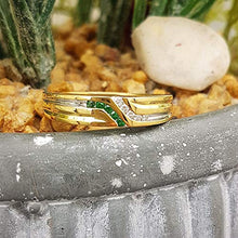 Load image into Gallery viewer, Dazzlingrock Collection 14K Round Cut Emerald &amp; White Diamond Mens Channel Set Fashion Wedding Band, Yellow Gold, Size 10
