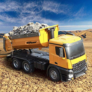 Top Race Remote Control Construction Dump Truck, RC Dump Truck Toy, Construction Toys Vehicle, RC Truck Toys, Heavy Duty Metal and Plastic Construction Truck 1:14 Scale, 7 LBS Load Capacity TR-212