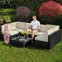 Load image into Gallery viewer, YITAHOME 7 Pieces Outdoor Conversation Set Patio Sectional Sofa PE Rattan Wicker Furniture Set Backyard Couch with Table &amp; Cushions for Porch Lawn Garden (Black)
