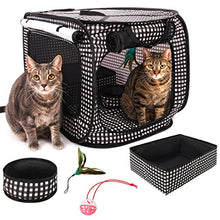 Load image into Gallery viewer, CHEERING PET, Cat Condo Cage, Travel Cage, Portable Pet Crate, Collapsible Litter Box, Foldable Feeding Bowl, Hanging Feather Teaser and Ball, Carrying Bag, Extra Large 32&quot; X 19&quot; X 19&quot; (Checker Board)
