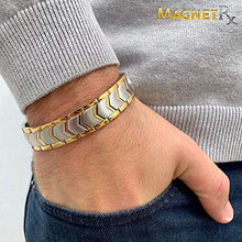 Load image into Gallery viewer, MagnetRX® Ultra Strength Magnetic Bracelet - Arthritis Pain Relief &amp; Carpal Tunnel Relief Magnetic Therapy Bracelets for Men - Adjustable with Sizing Tool (Silver &amp; Gold)
