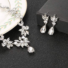 Load image into Gallery viewer, Florideco Wedding Bridal Jewelry Set for Women Rhinestone Necklace Bracelet Earrings Set Bridesmaid Crystal Jewelry
