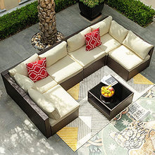Load image into Gallery viewer, YITAHOME 7 Pieces Patio Furniture Set, Outdoor Sectional Sofa PE Rattan Wicker Conversation Set Outside Couch with Glass Table and Cushions for Porch Lawn Garden Backyard, Brown
