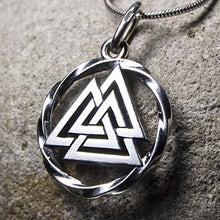 Load image into Gallery viewer, Valknut Viking Odin Knot Sterling Silver Pendant Necklace for Men Women Celtic Nordic Pagan Jewelry Norse Mythology Warrior Symbol Amulet Talisman Handmade
