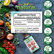 Load image into Gallery viewer, Organic Vitamin B12 Liquid - Sublingual Extra Strength 60 x 5000 mcg Drops, Methylcobalamin, Natural Cherry Flavor, Vegan, Maximize Absorption and Energy
