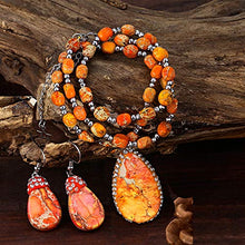 Load image into Gallery viewer, Plumiss Women Handmade Natural Stone Bead Pendant Necklace and Earrings Set Collection (Orange Imperial Jasper)
