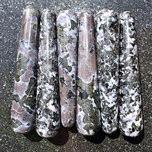 Load image into Gallery viewer, Charged 4" Mystic Indigo Gabbro Crystal Massage Wand + Selenite Charging Heart Included (Stone of Enlightenment Healing Energy)
