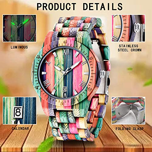 Load image into Gallery viewer, Men Watches with Handmade Colorful Bamboo Wood Watch Analog Quartz Wooden Watch for Men