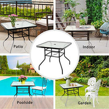 Load image into Gallery viewer, Tangkula Patio Table Outdoor Garden Balcony Poolside Lawn Glass Top Steel Frame All Weather Dining Bistro Table (Square Black 32")
