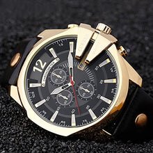 Load image into Gallery viewer, Men Watches Luxury Date Gold Male Fashion Leather Strap Outdoor Casual Sport Wristwatch with Big Dial (Gold Black)
