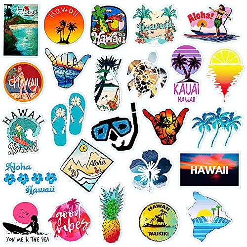 100 Pcs Hawaii Summer Stickers , Waterproof Vinyl Decals for Surfboard Water Bottles Guitar Laptop Luggage Skateboard Refrigerator Scrapbooking Beach Vacation Decorate Gift for Teens Kids