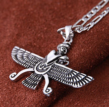 Load image into Gallery viewer, Asoodehdelan Large Double Sided Antique Silver Pt Farvahar Necklace Iranian Gift Persian Iran Faravahar Chain (24&quot; Chain)
