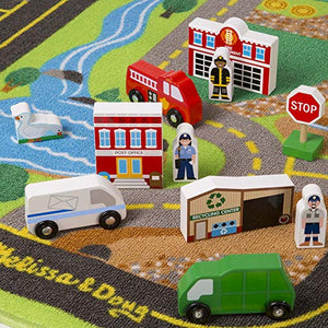 Melissa & Doug Deluxe Activity Road Rug Play Set with 49 Wooden Vehicles and Play Pieces