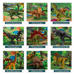 TEMI Dinosaur Toy Figure w/ Activity Play Mat & Trees, Educational Realistic Dinosaur Playset to Create a Dino World Including T-Rex, Triceratops, Velociraptor, Perfect Gifts for Kids, Boys & Girls