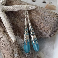 Load image into Gallery viewer, Handmade jewelry from Hawaii,"long teardrop" Turquoise Bay blue sea glass earrings,"December Birthstone", (Hawaii Gift Wrapped, Customizable Gift Message)
