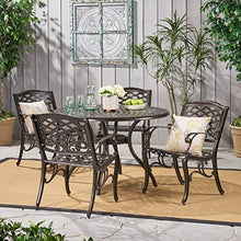 Load image into Gallery viewer, Christopher Knight Home Hallandale Outdoor Cast Aluminum Dining Set for Patio or Deck, 5-Pcs Set, Black
