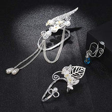 Load image into Gallery viewer, Udalyn 3 Pairs Elf Ear Cuffs Wing Earring Handmade Clip-On Earrings For Cosplay Elven Cuff Wrap Earrings Pearl Wing Tassel Filigree Fantasy Fairy Halloween Masquerade Earrings for Women
