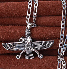 Load image into Gallery viewer, Asoodehdelan Large Double Sided Antique Silver Pt Farvahar Necklace Iranian Gift Persian Iran Faravahar Chain (24&quot; Chain)
