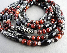 Load image into Gallery viewer, Mens Tribal Style Necklace - Carved Bone, Black Onyx, Red Tiger Eye Gemstone 18-22 inch, Handcrafted
