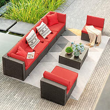 Load image into Gallery viewer, Devoko 7 Pieces Outdoor Sectional Sofa Patio Furniture Sets Manual Weaving Wicker Rattan Patio Conversation Sets with Cushion and Glass Table (Red)
